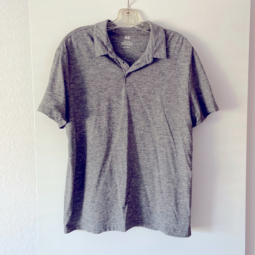 H&M Slim Fit Polo Shirt - Grey Gray Golf Polo (Large)